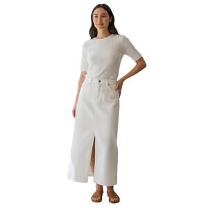 Eileen Fisher Garment-Dyed Organic Cotton Denim A-Line White Maxi Skirt L